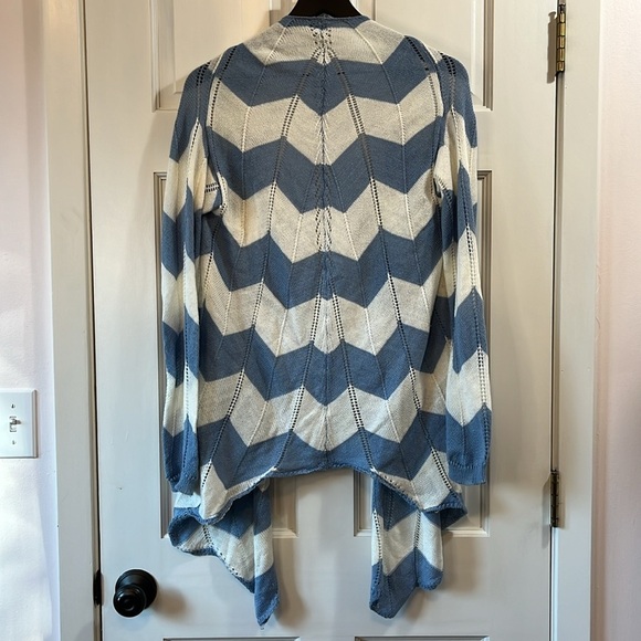Poof Boutique Pointelle Knit Chevron Open Front Waterfall Cardigan - Size Large - Picture 8 of 12